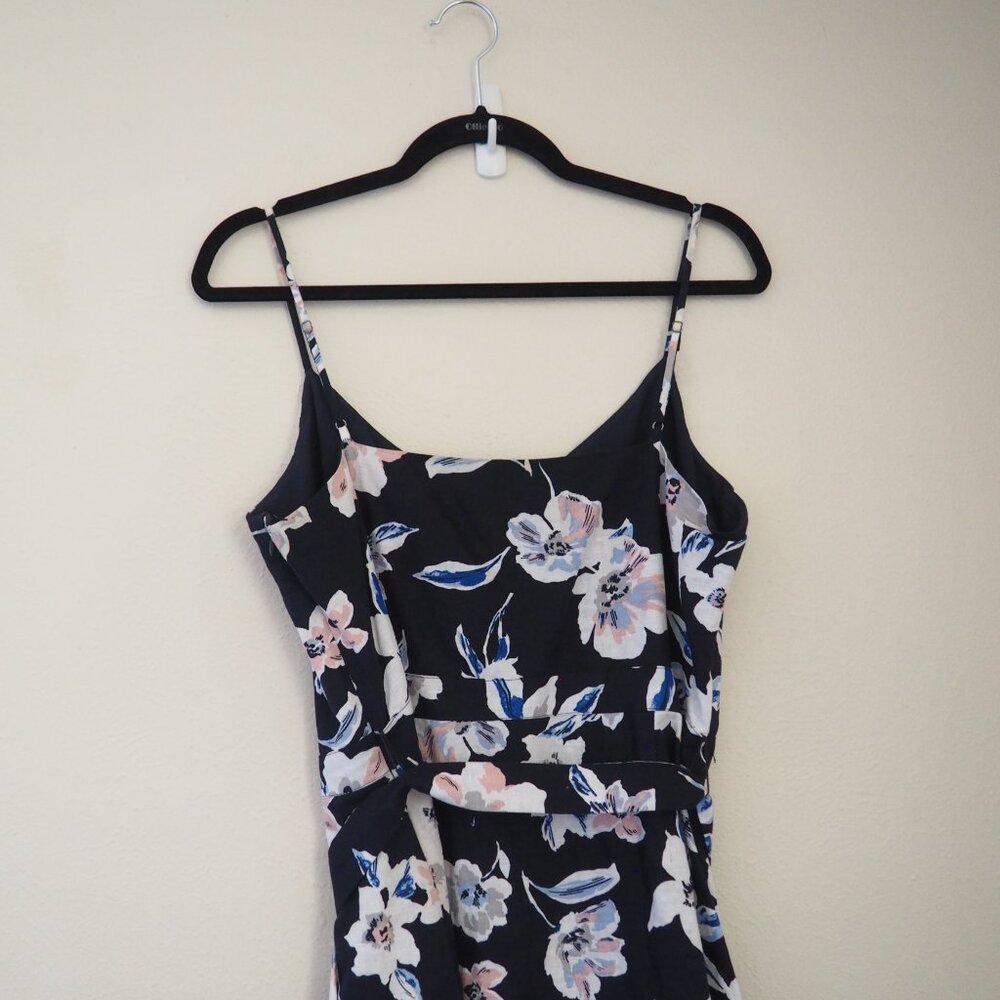 !! Banana Republic Navy Blue Floral Spaghetti Strap Ruffle Dress sz 12 - Picture 7 of 7
